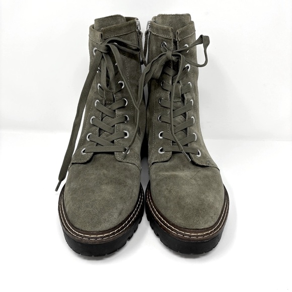 NORDSTROM Moonie Water Resistant Suede Leather Combat Boot Green Moss - Picture 3 of 8
